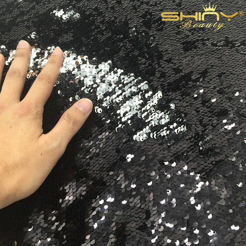 

Gran oferta tela Reversible de lentejuelas negro y plata sirena de escala de pez tela de lentejuelas por yarda-negro y plateado-a