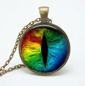 

2017 New Chain Vintage Dragon Eyes Necklace Round Jewelry Glass Photo Cabochon Necklaces HZ1