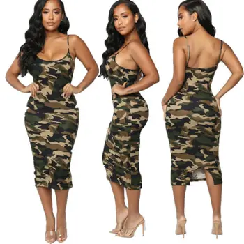 

Casual Summer Clothes Spaghetti Strap Dresses Sleeveless Dress Camouflage Print