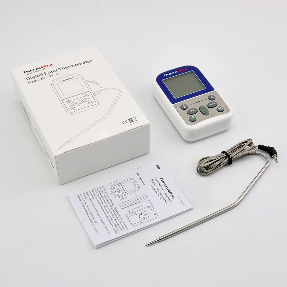 ThermoPro TP-10S цифровой одиночный зонд жаркое оповещение термометр для приготовления пищи с таймером для духовки, барбекю, курильщика, гриля, мяса