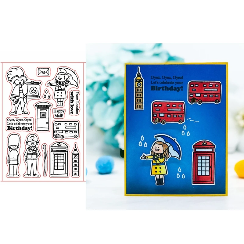 Лондон любовь дождь узор Силиконовая печать резиновое уплотнение прозрачный для скрапбукинга альбом тиснение Декор "сделай сам" 4x6in