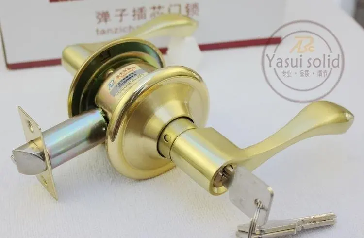 

3 Sets Right Privacy Brush Gold Lever Handle Door Lock lockset (Left Open)