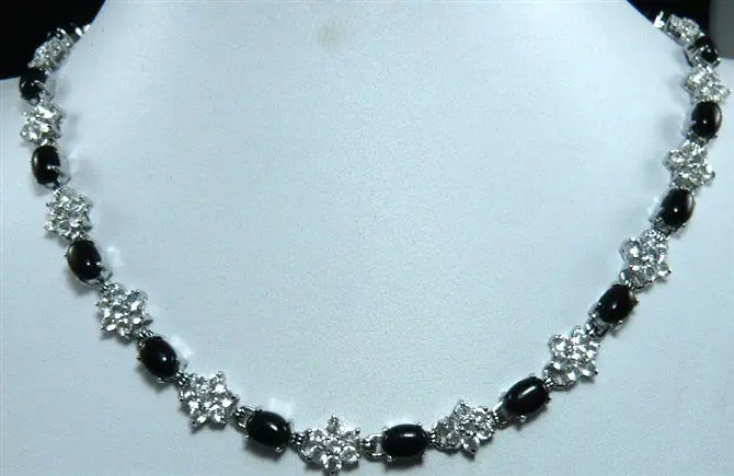 

beautiful lady's black agate bead 18KGP link necklace 17