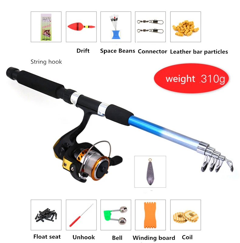 1.8 m الصيد مجموعة مع قضيب تليسكوبي و بكرة و خط 40 cm بعد انكماش الصيد كومبو مع 11 الملحقات ل المبتدئين