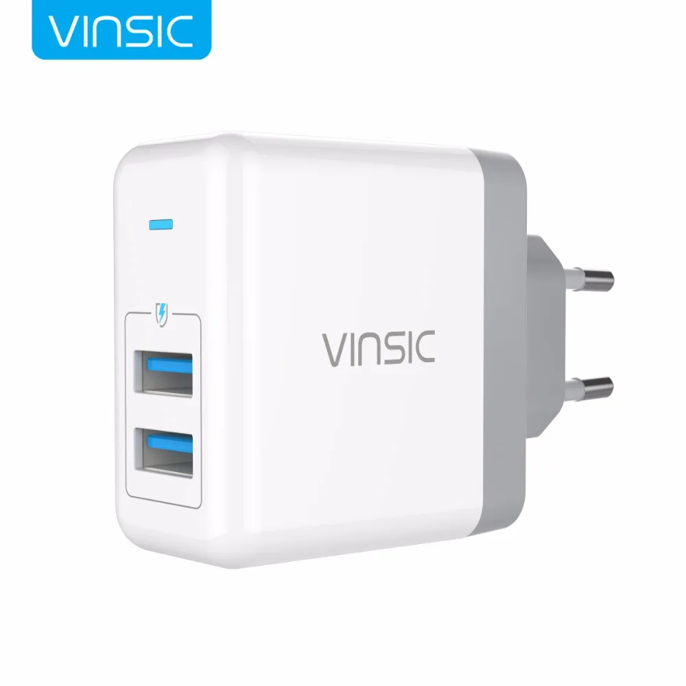 Vinsic Dual USB зарядное устройство для телефона 5 В/4.8A настенное зарядное устройство портативное умное зарядное устройство для iphone 8 Plus samsung Mi8 SE EU/US разъем