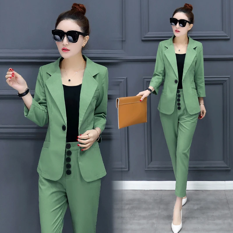 Women Sets Casual Lady Blazers Ankle Length Pants Elegant Twinset 2 PCS ...