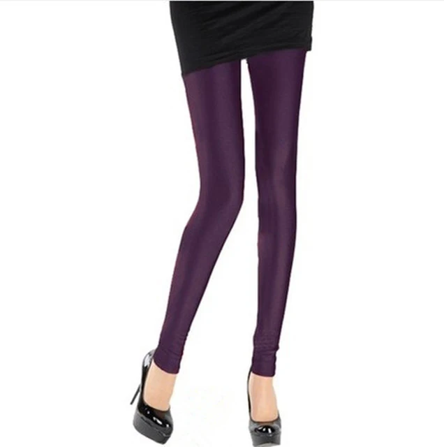 CUHAKCI Women Shiny Pant Leggings Hot Selling Leggings Solid Color Fluorescent Spandex Elasticity Casual Trousers Shinny Legging