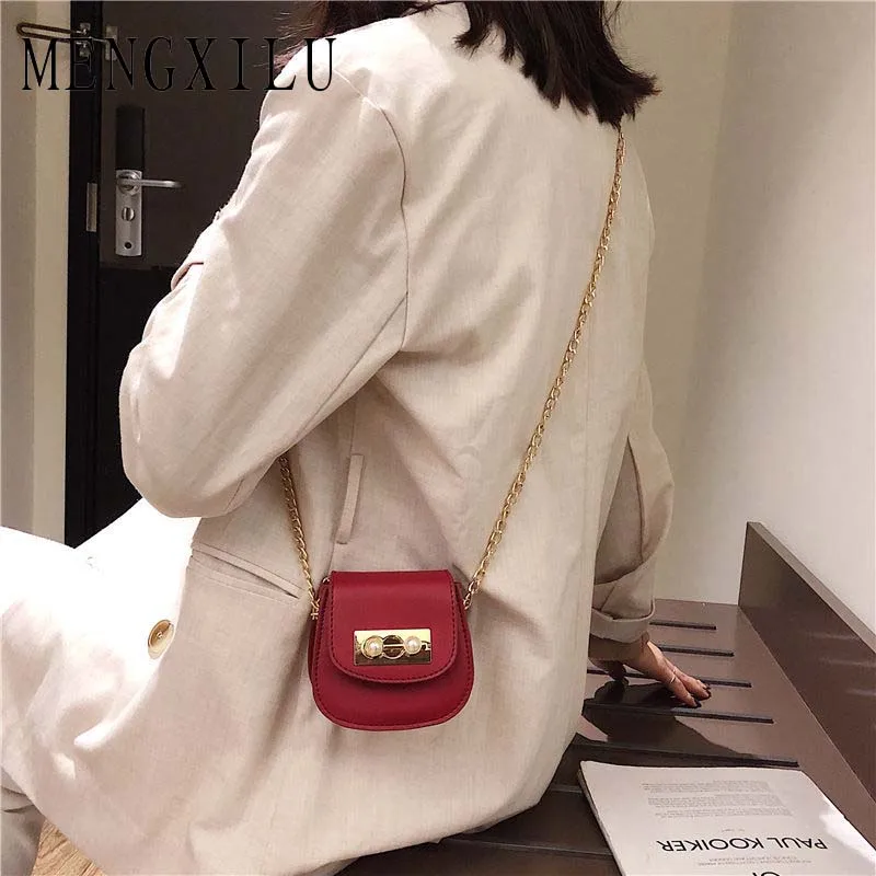 

Mini Saddle Bag 2019 New Quality PU Leather Women's Designer Luxury Handbag Chain Shoulder Messenger Bag Sweet Girl Key Bags