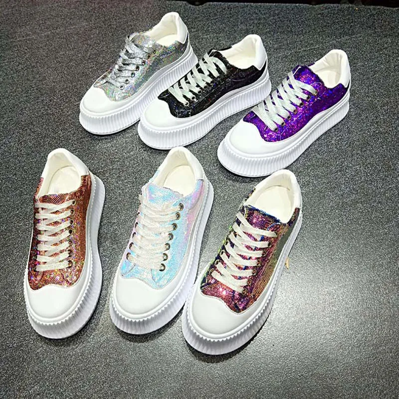 Non Noires Décontracté Black Mode Chaussures Plat Sneakers Printemps purple pink Femme Automne Femmes 2019 white Bling Sport candycolor forme Blanches Plate slip De Pour Dames silvery Yyb7f6gv