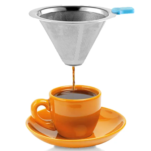 Best Price Behogar Stainless Steel Pour Over Cone Coffee Dripper Double Layer Mesh Filter Paperless Home Kitchen Shop Coffee Brewing Helper