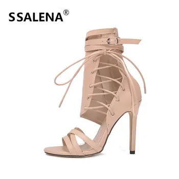 

Women Lace Up Ankle Strap Pumps Ladies High-Heeled Side Bandage Pumps Women Casual Roman Gladiator Peep Toe Shoes AA52289