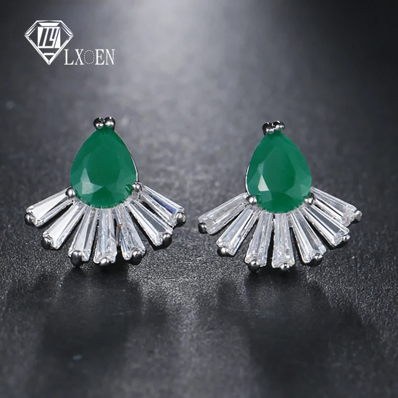 LXOEN, новинка, винтажные зеленые гвоздики в стиле рок, панк, серьги с кубическим цирконием ААА, грушевые шпильки, серьги для женщин, ювелирные изделия, подарок