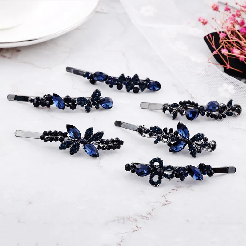 

Blue Rhinestone Retro Bow Accessories Clips for Women Party Hair Jewelry Butterfly Exquisite Hair Accessories for Girls Female