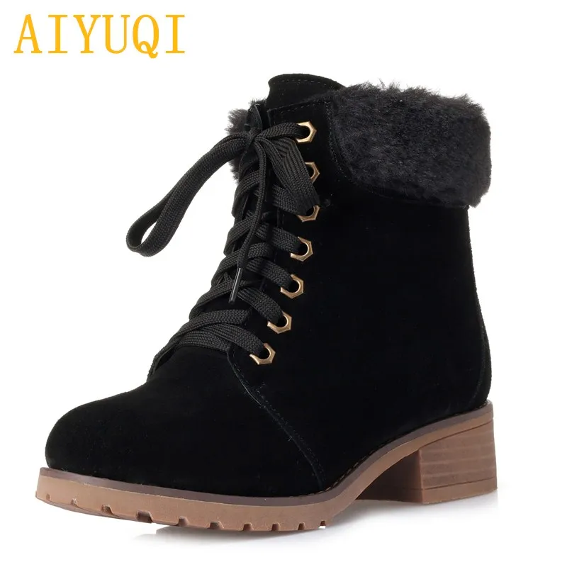 

AIYUQI 2019 new genuine leather women martin boots,lace retro suede boots,trend warm winter boots women,big size 42 women shoes