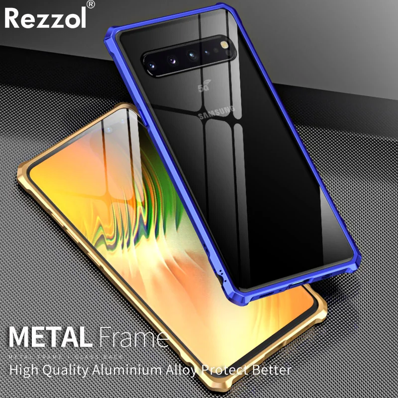 

For Samsung Galaxy S10 5G Case Luxury Transparent Tempered Glass Metal Bumper Hard Back Cover For Galaxy S10 5G Version Capa