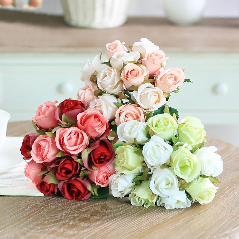 Искусственные розы 9 шт. шелковые цветы гортензии букет для свадьбы украшения