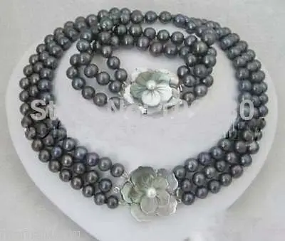 

Jewelry 00783 Fashion jewellry fresh water black pearl shell floral clasp women necklace sets (A0516)