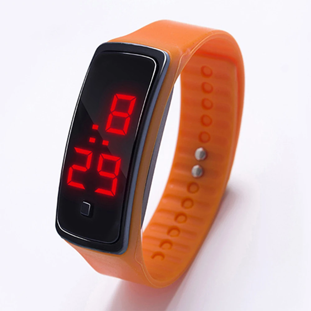 Модный цифровой светодиодный спортивный желеобразный силиконовый ремешок для мужчин и женщин наручные часы - Цвет: orange