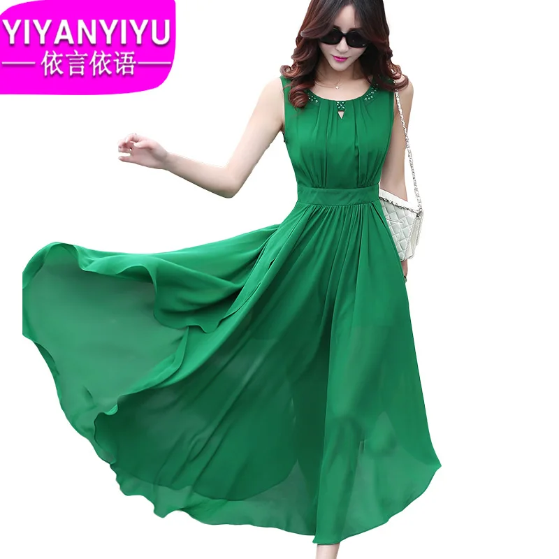 

Summer new arrival 2017 bohemia chiffon one-piece dress sleeveless slim expansion bottom full dress female