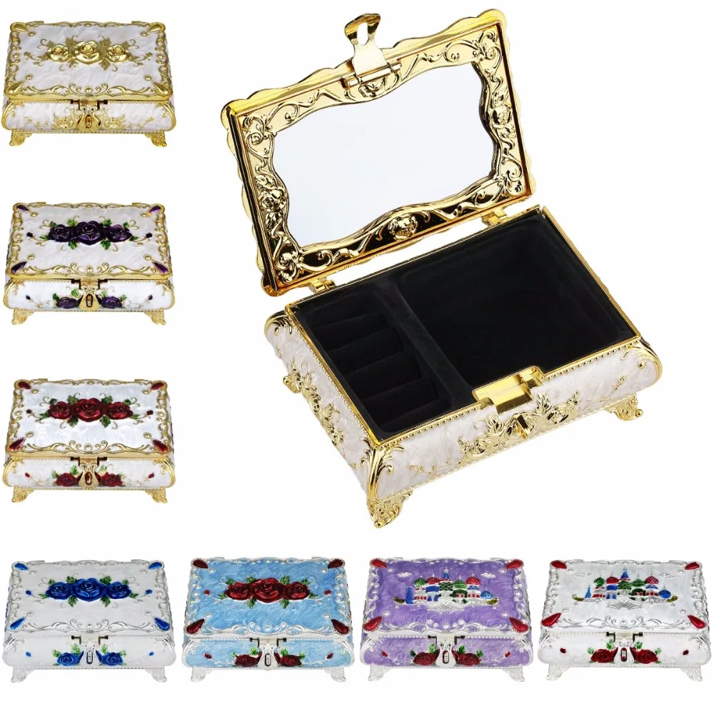 

TUMBEELLUWA Vintage Enameled Rectangular Decorative Collectible Jewelry Trinket Box for Women