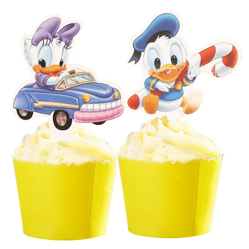 

50pcs Baby Donald Daisy Duck Princess Ariel Party Supplies Paper Cupcake Toppers for Kids Boy Adult Birthday Party Decorations