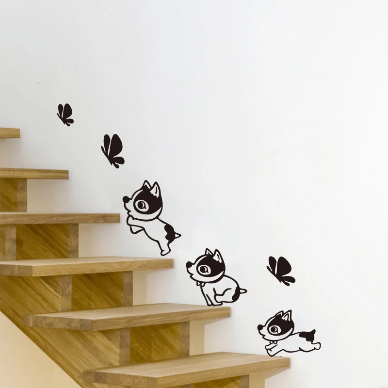 강아지 강아지 나비 비닐 벽 계단 데 칼 벽화 벽 장식 예술가 집 장식 DW0723
