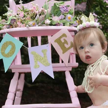 

Heart Glitter One banner Pennant High Chair Baby Shower kid boys girls 1st First Birthday Party Highchair Decor Favor pink blue