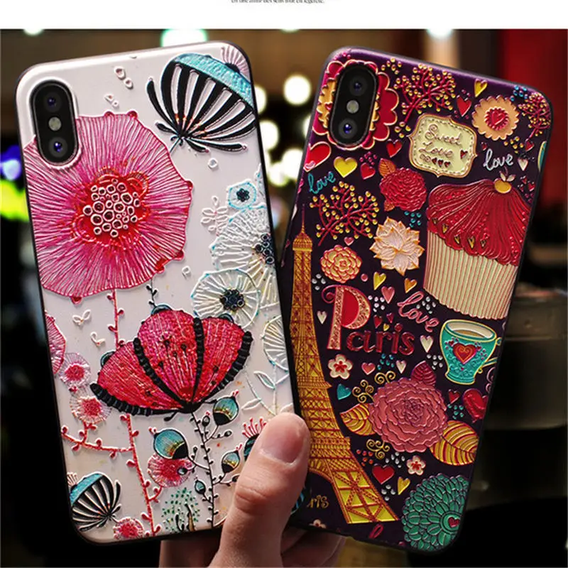 

3D Emboss Painting For iphone 7 Case For iPhone X XS MAX XR plus X Soft Case Silicone Capa Back Cover Mobile Phone Shell Coque