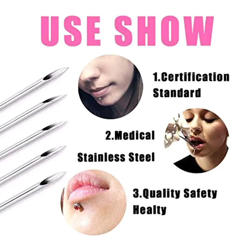 Disposable Ear Nose Piercing Needles Medical Steel E.O. Gas Sterilized Individual Package 12G 14G 16G 18G 20G Body Tool