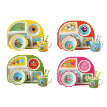 

Baby Plate+bowl+spoon+fork+cup Feeding Food Tableware Cartoon Bear Kids Dishes Eating Dinnerware Anti-hot Training Dinner Plate