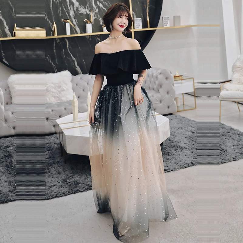 

Evening Dress Boat Neck Robe De Soiree Sexy Backless Sequin Women Party Dresses 2019 Long Plus Size Sleeveless Formal Gowns E719