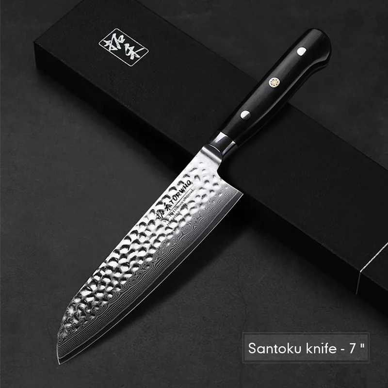 Нож TURWHO " Santoku 67 слоев VG10 дамасский нож из нержавеющей стали японский нож шеф-повара кухонные ножи лучшее качество ручка из черного дерева - Цвет: Черный