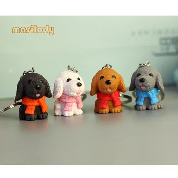 

100pcs/lot Lovely Dog Keychains Scarf Dog Keyrings Animals Key Chain Cartoon Key Ring For Bags Gifts