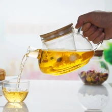 Высокое качество стеклянная бамбуковая Крышка 600 мл чайники, Бамбуковая крышка чайник