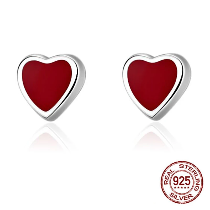 Классические красные камни Серебряный в форме сердечка серьги с цирконием стерлингового серебра 925 шпильки серьги для свадебных ювелирных изделий подарок - Окраска металла: Red