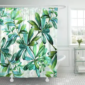 

Shower Curtain with Hooks Green Floral Nature Flowers and Leaves Watercolor Colorful Abstract Asian Beautiful Bathroom