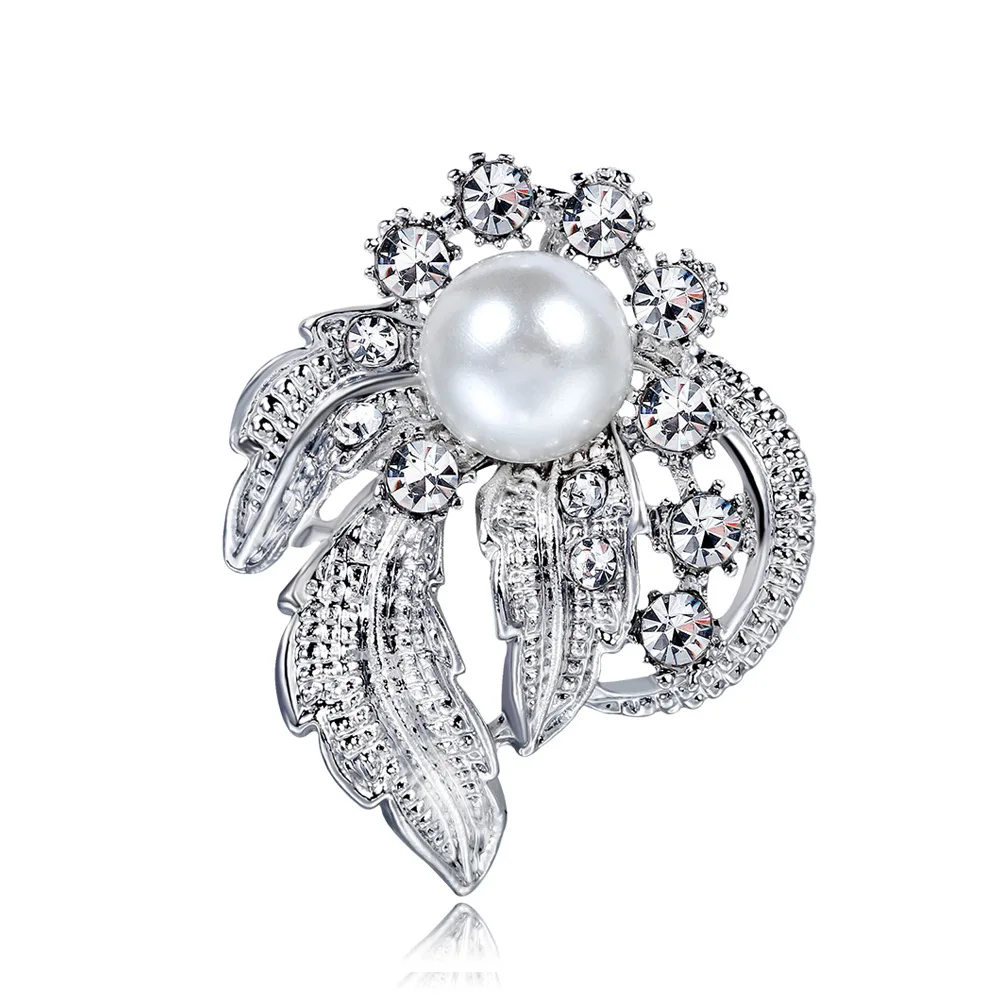 Brooches Flower High Quality Imitation Pearl Rhinestones Metal Flower