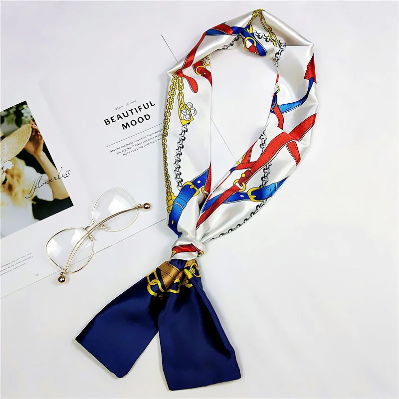 

Fashion Women Skinny Scarf Retro Print Silk Shawl Foulard Hair Tie Band Scarves Head Neck Female Elegant Women Hijab Kerchief