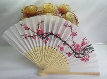 200 unids Envío Libre Fans Elegante Flor Del Ciruelo Wintersweet Estampado de Flores de La Boda Del Ventilador de Mano Plegable Verano Mujeres Chica Bailando Fan