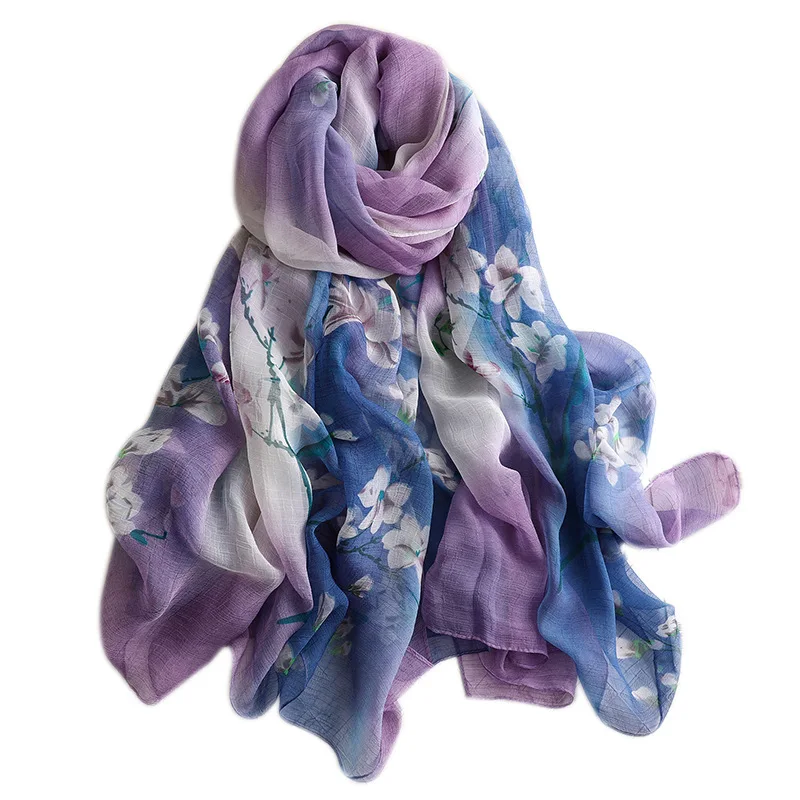 RUNMEIFA роскошный бренд модный весенний шелковый шарф для женщин/дамы цветочный принт Длинные обертывания и шали женский фуляр - Цвет: 1