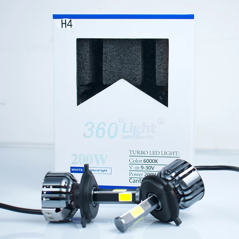 

2pcs Car Headlight Bulbs LED 12V H4 H7 9005 LED canbus Car Lights two ways vortex air cooling system four sided LED lamp beads