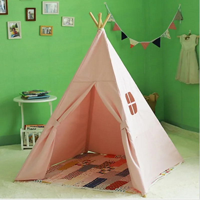 Четыре шеста Детские вигвамы дети играть палатка хлопок холщовый вигвам белый игровой дом для детской комнаты Tipi - Цвет: NO2