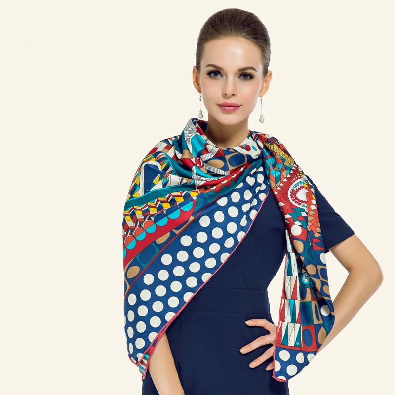 Роскошный брендовый атласный шарф 90x90, большой квадратный платок, модный летний платок с масляным рисунком, мусульманский тюрбан, повязка на голову для девочек