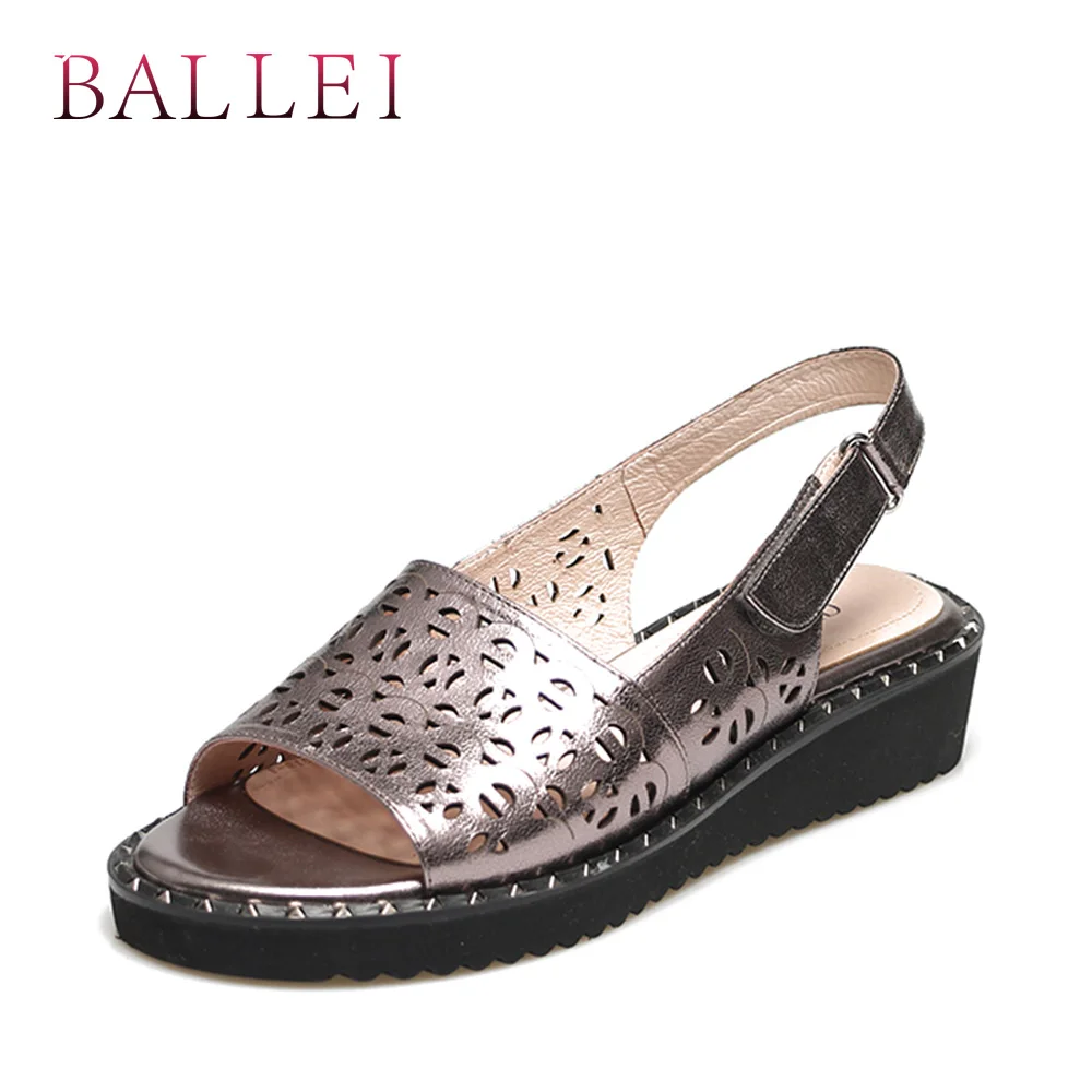 

BALLEI Vintage Woman Fashion Sandals High Quality Genuine Leather Soft Wedges Ankle Strap Shoes Luxury Casual Lady Sandals S103