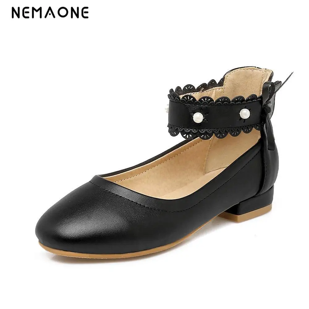 

NEMAONE New Spring Womens Mary jane Lolita Bowtie Court Pumps sweet Low Heel Pumps Shoes Plus Size 34-43