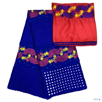 

Blue color Punch pattern 7 yards wholesale price Swiss voile lace Cotton lace Fabric C190113