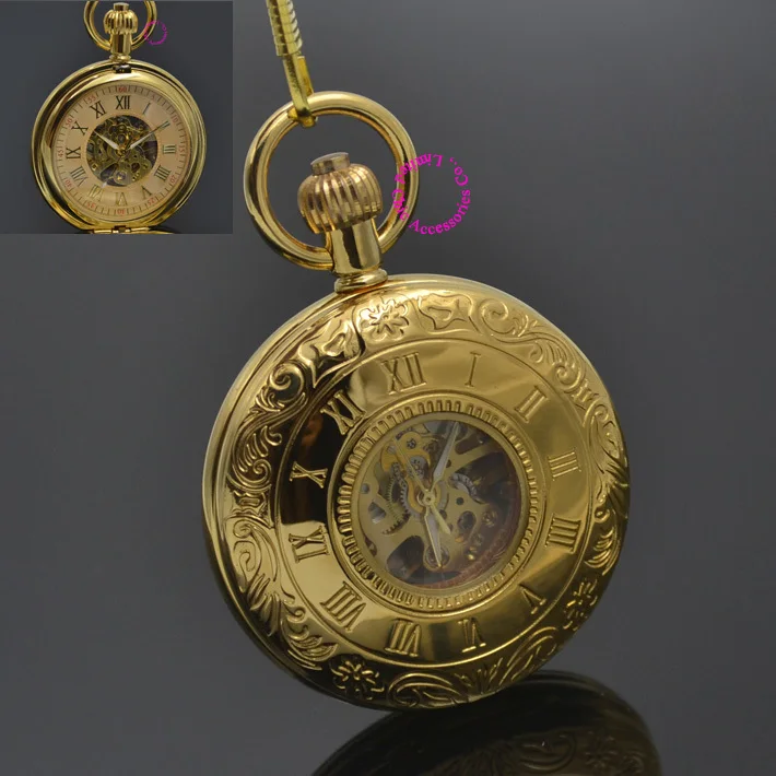Человек Механические карманные часы в римском стиле классический брелок Часы щит Ретро Винтаж золото ipg покрытие Медь латунный корпус