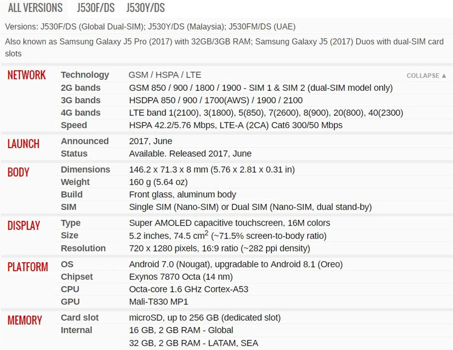 Samsung Galaxy J5() J530F разблокированный Android Мобильный Восьмиядерный 2 Гб ОЗУ 16 Гб ПЗУ 5," 13 МП и 13 МП NFC отпечаток пальца