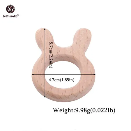 Let's Make 1PC Baby Teether Animal Wood Rings Elephant Camera Heart BPA Free Wooden Teether Nursing Accessorie Teething Toys rabbit