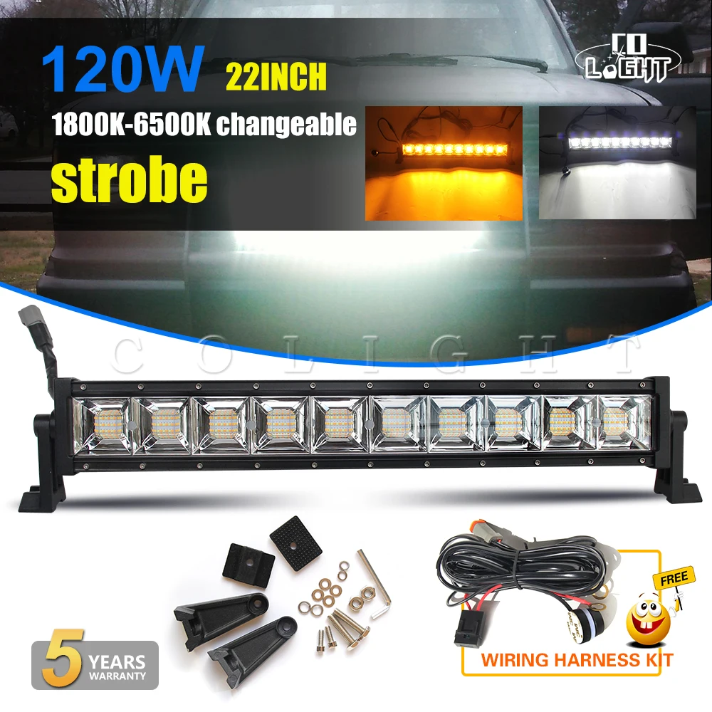 

CO LIGHT 22Inch 120W Led Light Bar Flashing Strobe Combo Led Beams Auto Work Light 12V 24V for Jeep ATV 4WD Offroad Boat Led Bar